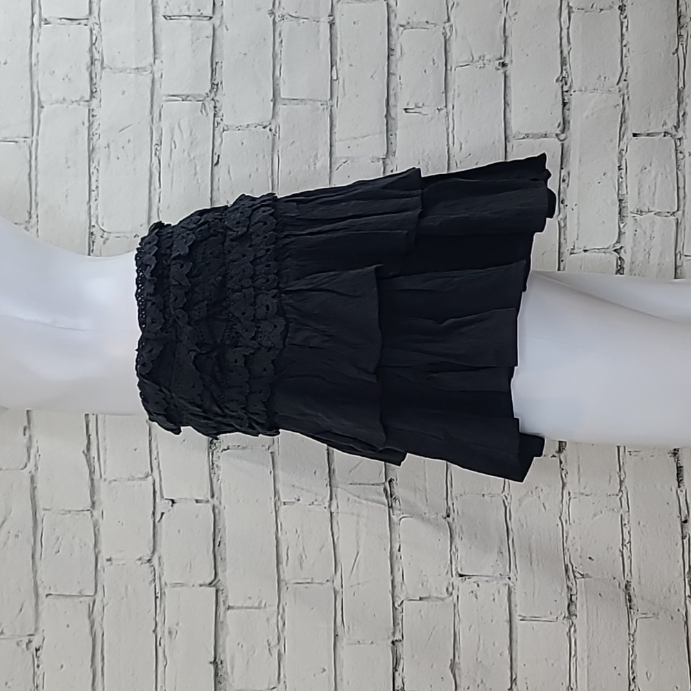 AE Stretch Flirty High-Waisted Cotton Blend Tiered Ruffle Mini Skirt Black NWT - Picture 5 of 17